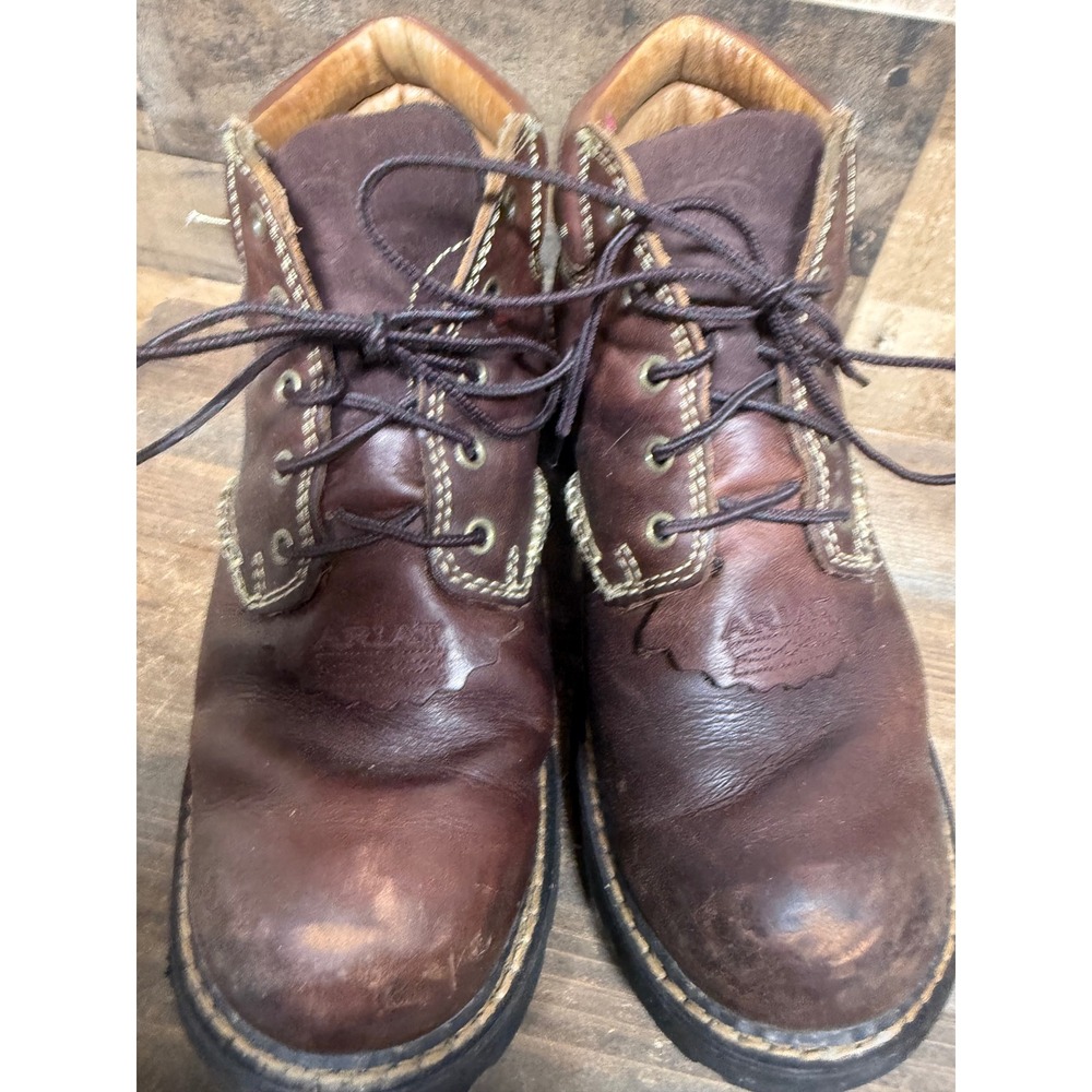 Ariat Barn Yard Brown Leather Lace Up Work Boots Kiltie 17728 Womens 8B - Picture 5 of 7